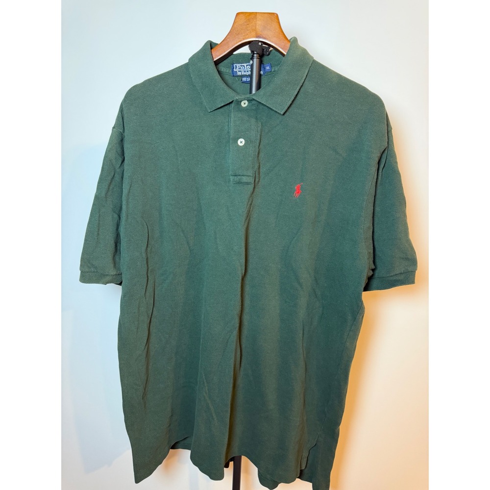 Vintage Polo Ralph Lauren Made in USA Green Pique Polo Shirt Mens XL Red Pony